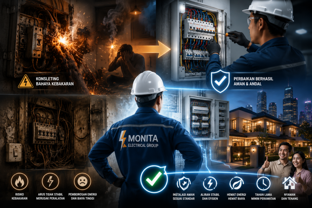 Perbaikan konsleting listrik oleh Monita Electrical Group